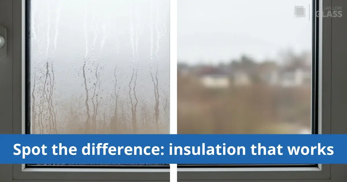 Window comparison showing condensation versus clear insulated glass.